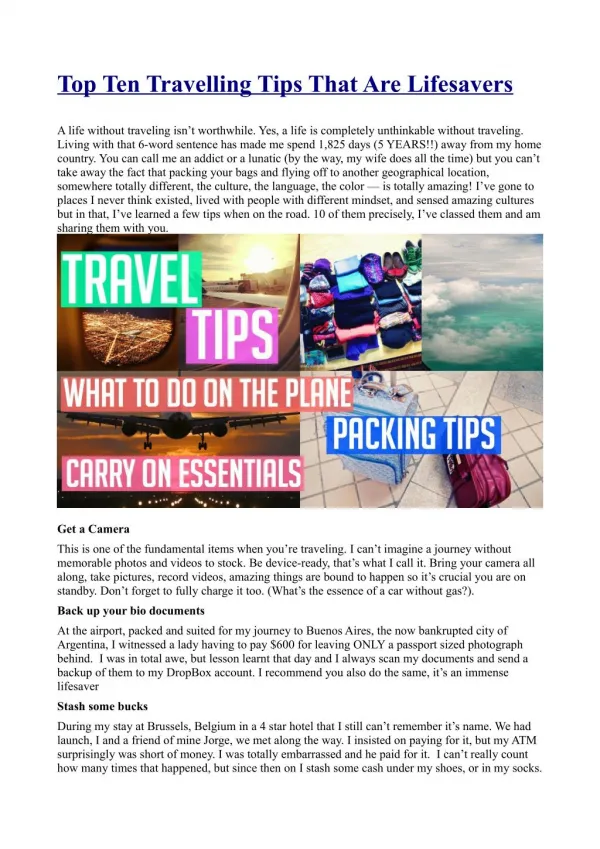 Top Ten Travelling Tips
