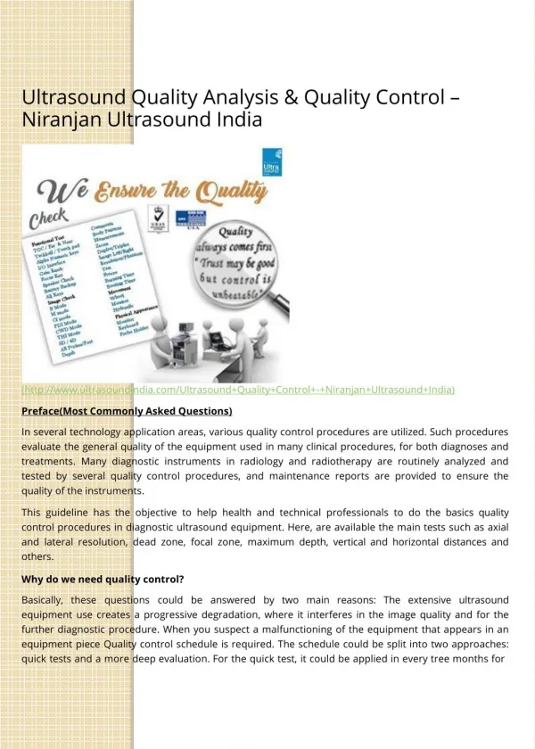 Ultrasound Quality Analysis & Quality Control – Niranjan Ultrasound India