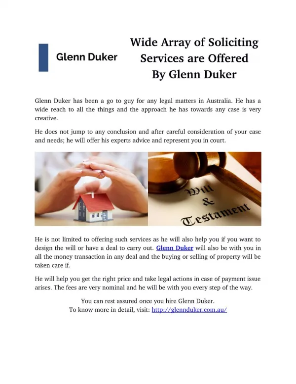 Wide Array of Soliciting Services are Offered By Glenn Duker