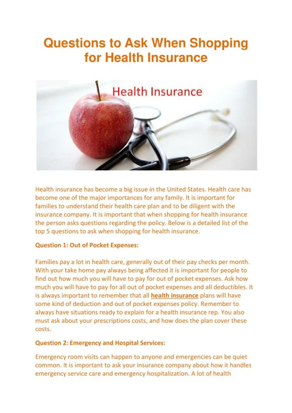 Questions to Ask When Shopping for Health Insurance