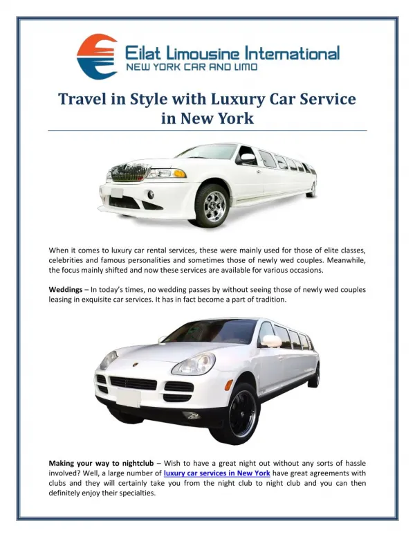 Travel in Style with Luxury Car Service in New York