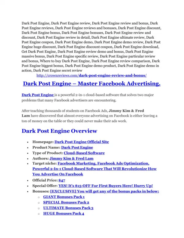 Dark Post Engine review-$26,800 bonus & discount