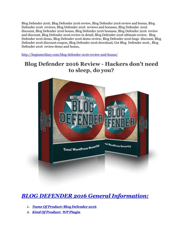 Blog Defender 2016 Review-$24,700 BONUS & DISCOUNT