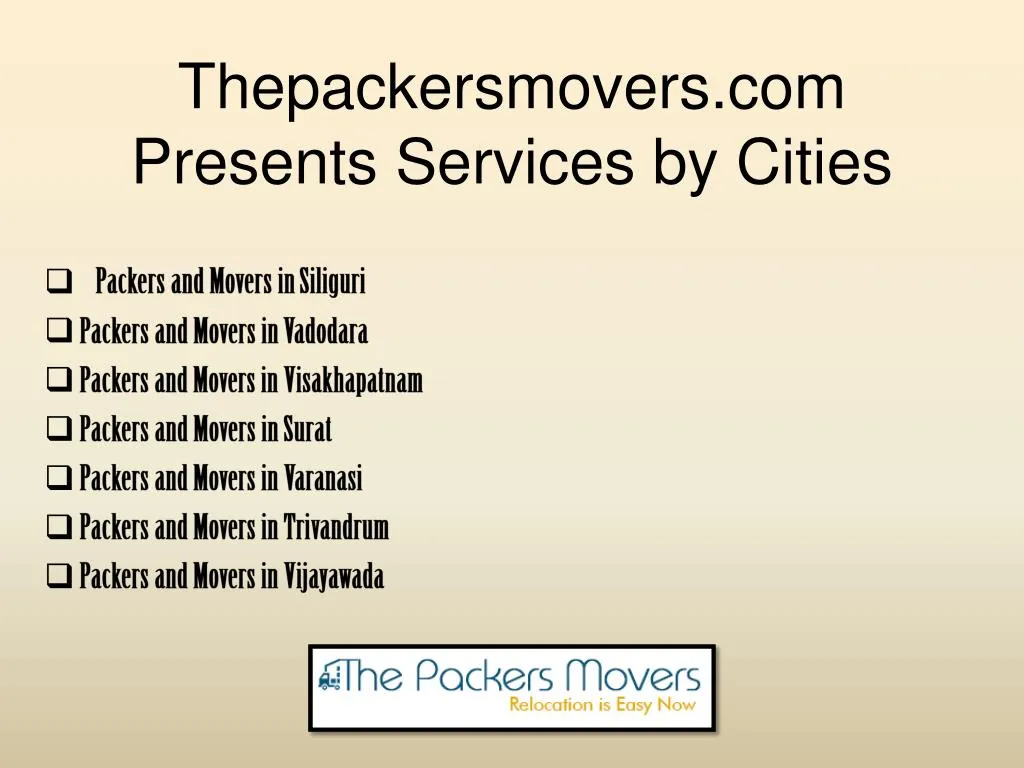 thepackersmovers com presents services by cities