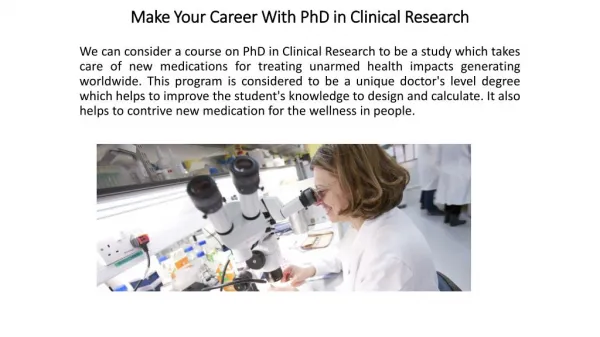 Phd In Clinical Research
