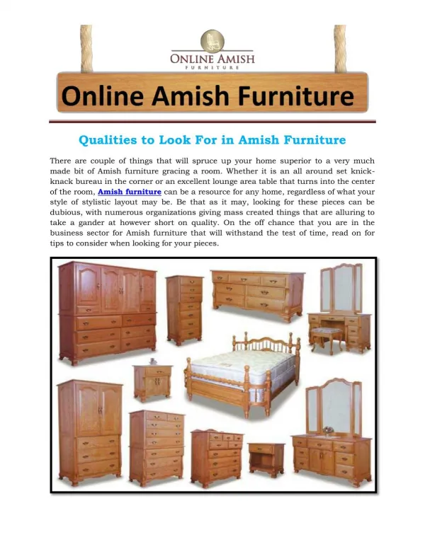 Qualities to Look For in Amish Furniture