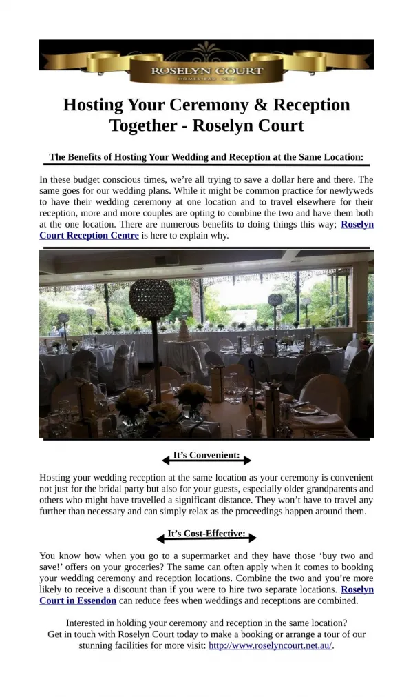 Hosting Your Ceremony & Reception Together - Roselyn Court