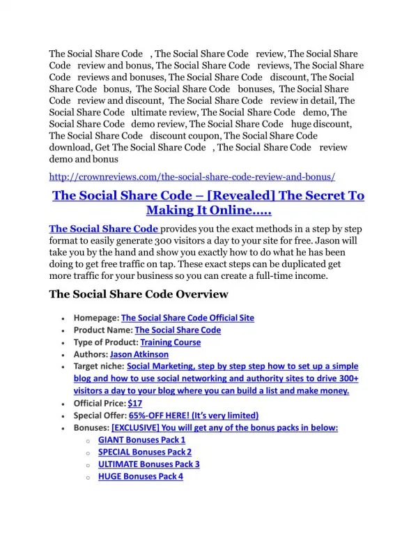 The Social Share Code Review - The Social Share Code 100 bonus items