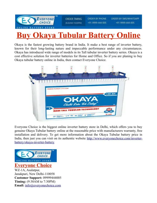 Buy Okaya Tubular Battery Online