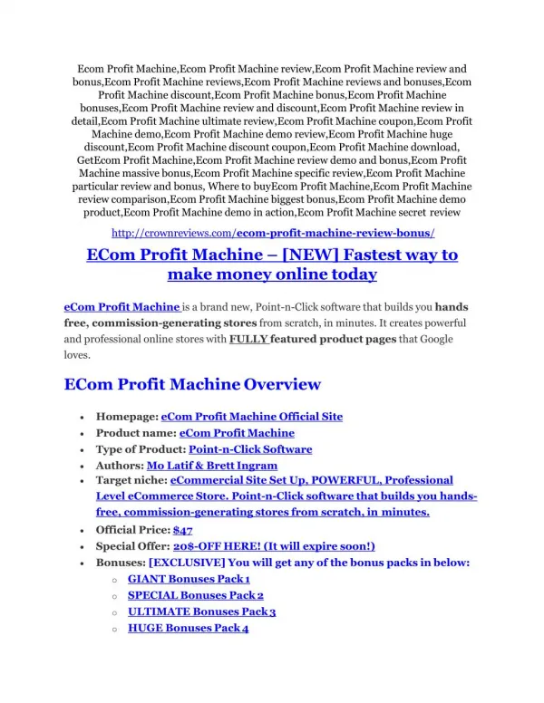 eCom Profit Machine Detail Review and eCom Profit Machine $22,700 Bonus