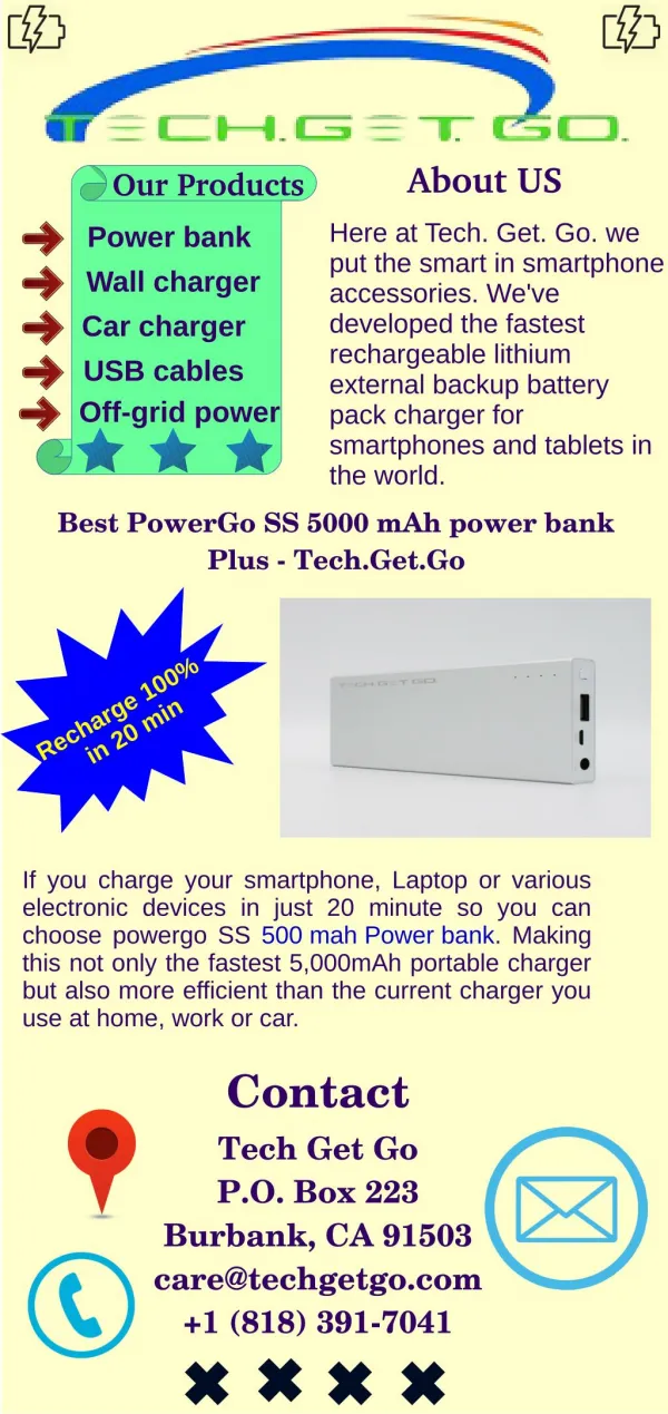 Best PowerGo ss 5000 mah Power Bank Plus-Tech.Get.Go