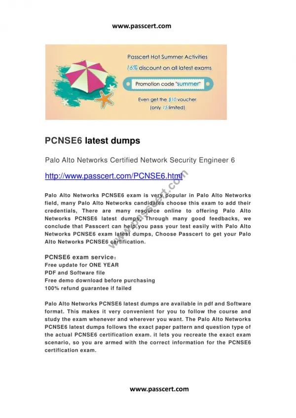 Palo Alto Networks PCNSE6 latest dumps