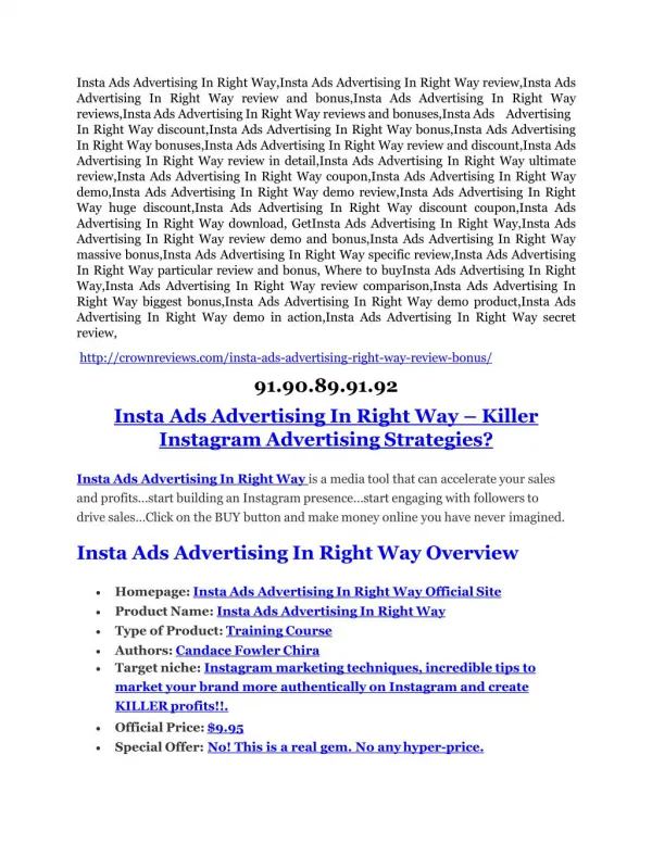 Insta Ads Advertising In Right Way Review – (Truth) of Insta Ads Advertising In Right Way and Bonus