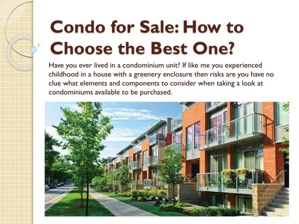 Condo for Sale: How to Choose the Best One?