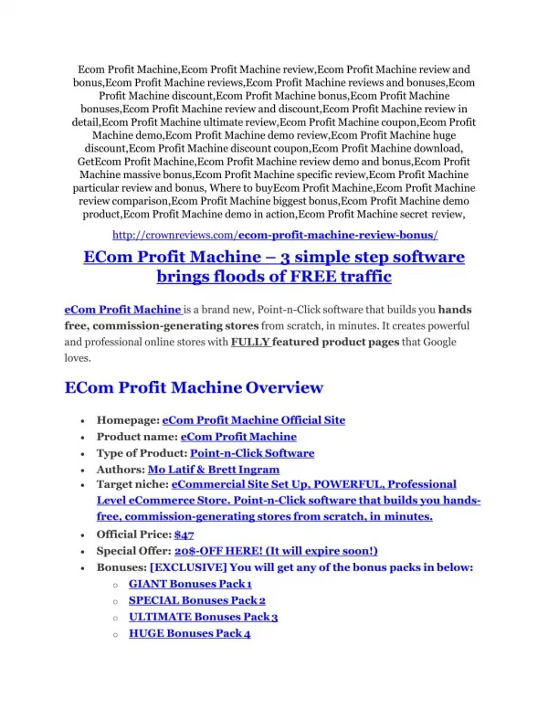 eCom Profit Machine review and eCom Profit Machine $11800 Bonus & Discount
