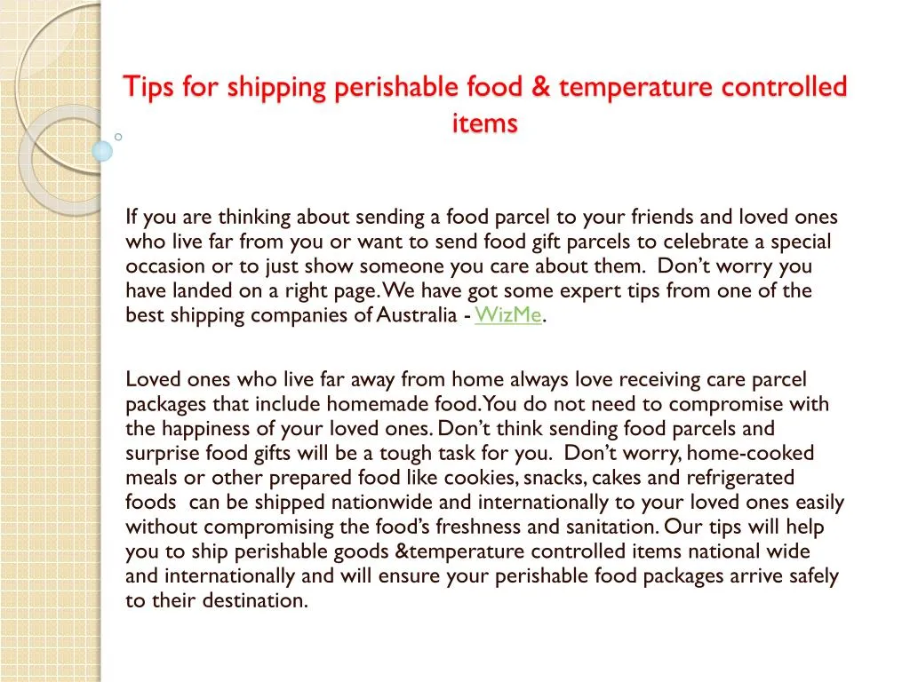 tips for shipping perishable food temperature controlled items