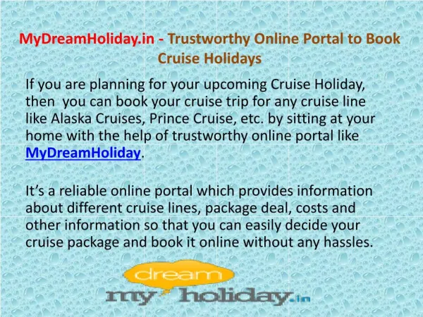 MyDreamHoliday - Book Cruise Holiday Online