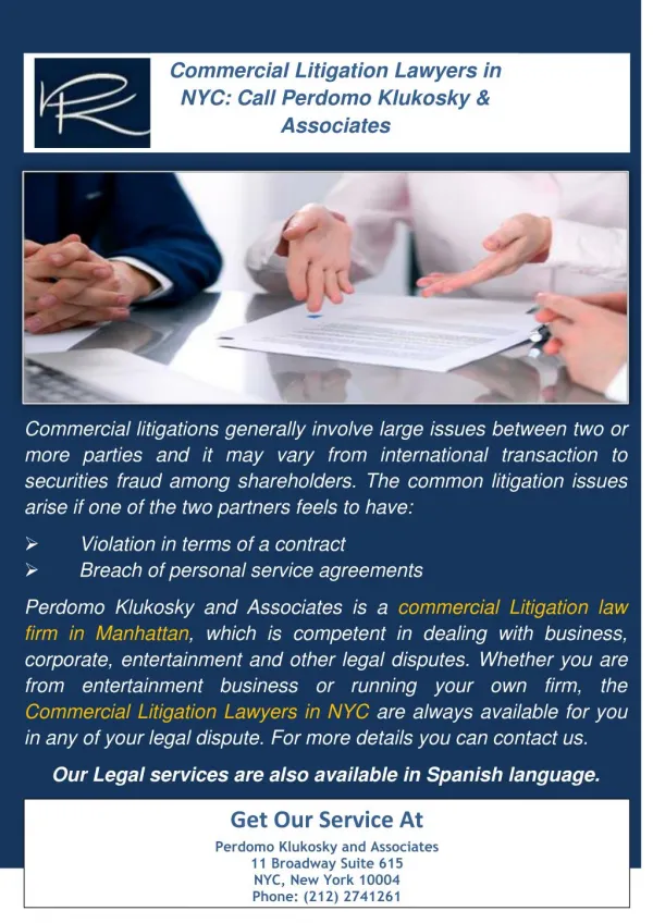 Commercial Litigation Lawyers in NYC: Call Perdomo Klukosky & Associates