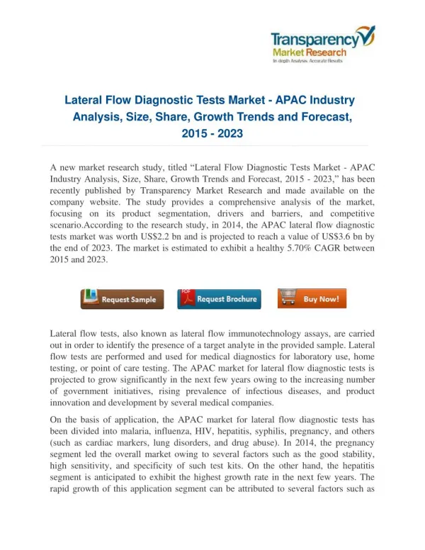 Challenges and Promises of Lateral Flow Diagnostic Tests Market