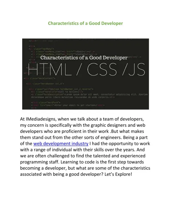 Characteristics of a Good Developer