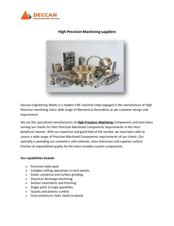 High Precision Machining suppliers