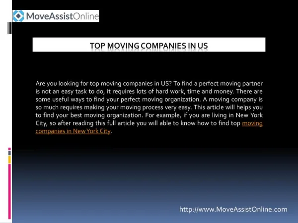 Find Top Moving Companies in US