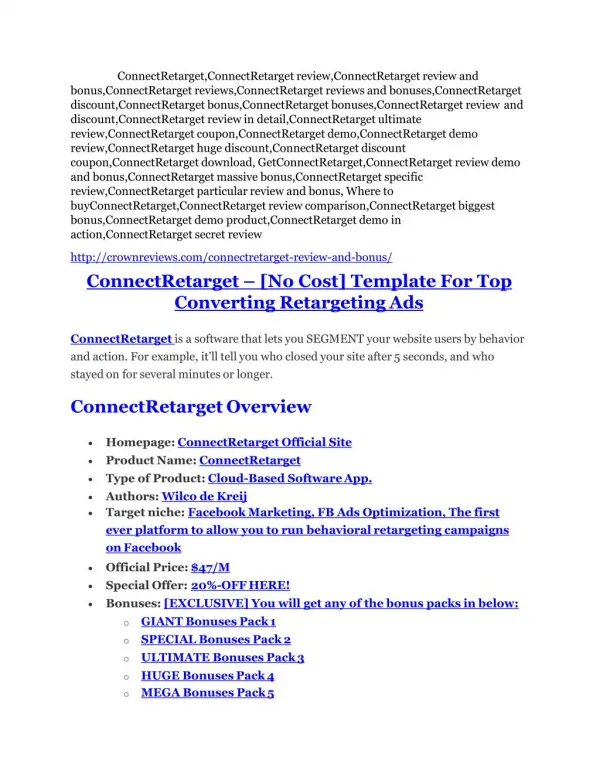 ConnectRetarget Detail Review and ConnectRetarget $22,700 Bonus