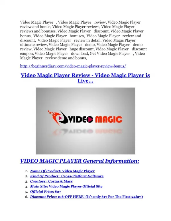 Video Magic Player review and Exclusive $26,400 Bonus