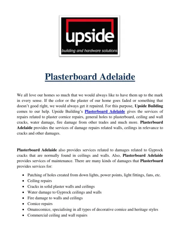 Plasterboard Adelaide