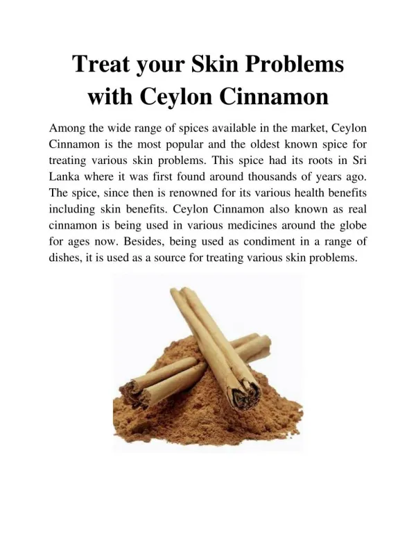 Treat your Skin Problems with Ceylon Cinnamon