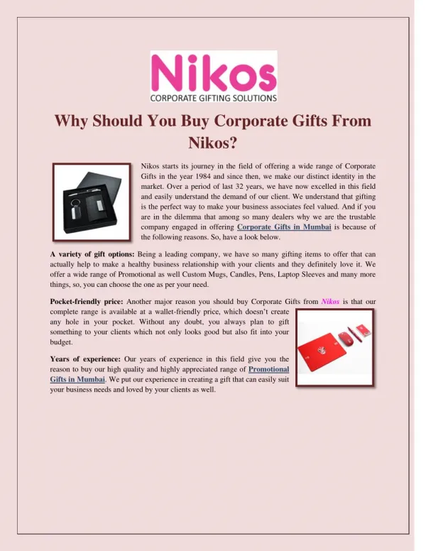 Why Should You Buy Corporate Gifts From Nikos