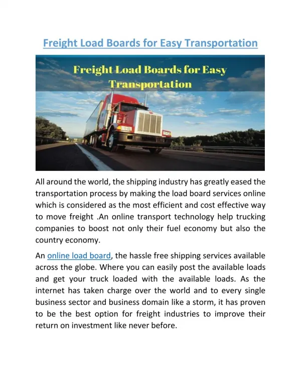 Freight Load Boards for Easy Transportation
