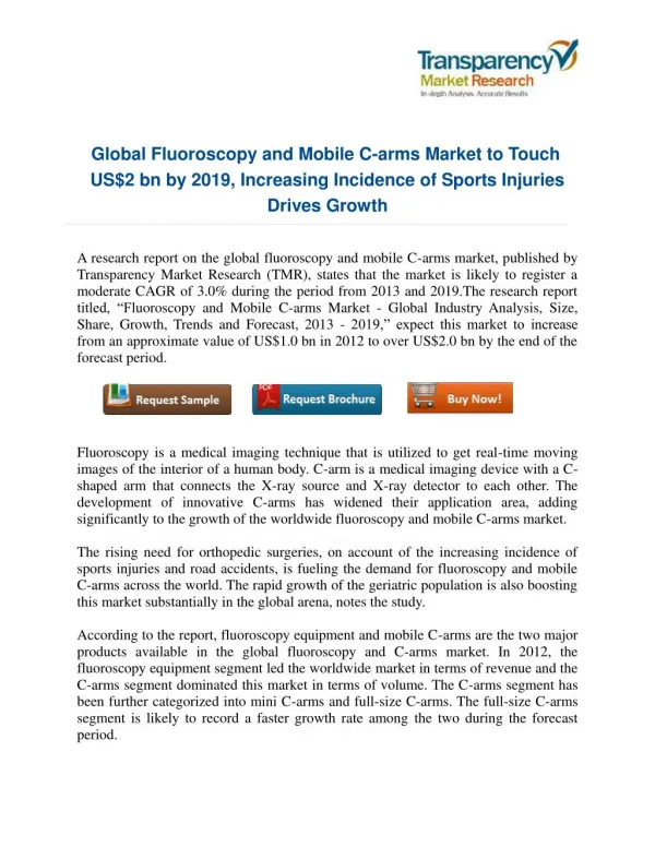 Fluoroscopy and Mobile C-arms Market : Technologies And Global Markets