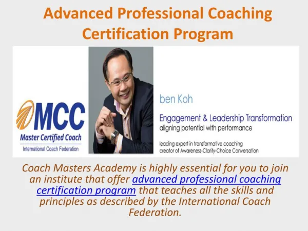 Advanced Professional Coaching Certification Program