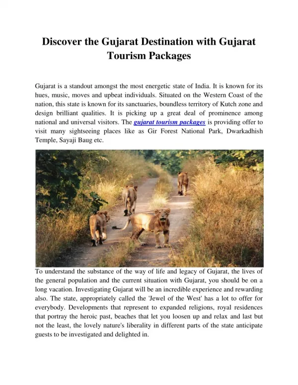 Discover the Gujarat Destination with Gujarat Tourism Packages