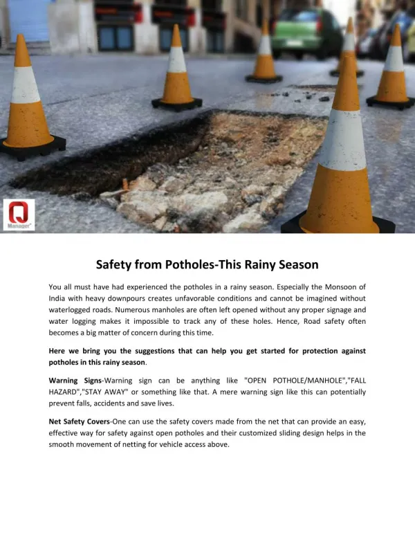 Safety from Potholes-This Rainy Season