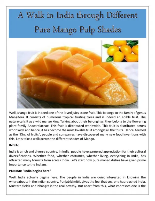 A Walk in India through Different Pure Mango Pulp Shades