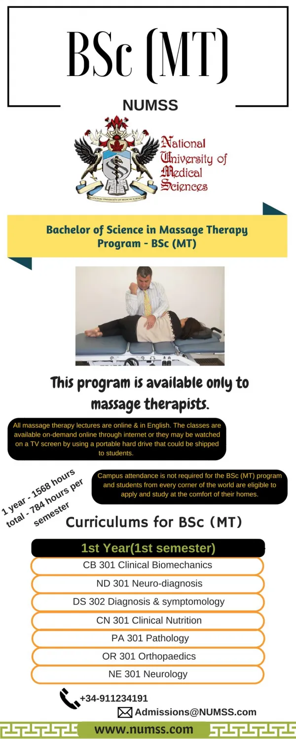 Bachelor of Osteopathy at NUMSS - Curriculum of 1st Semester Students