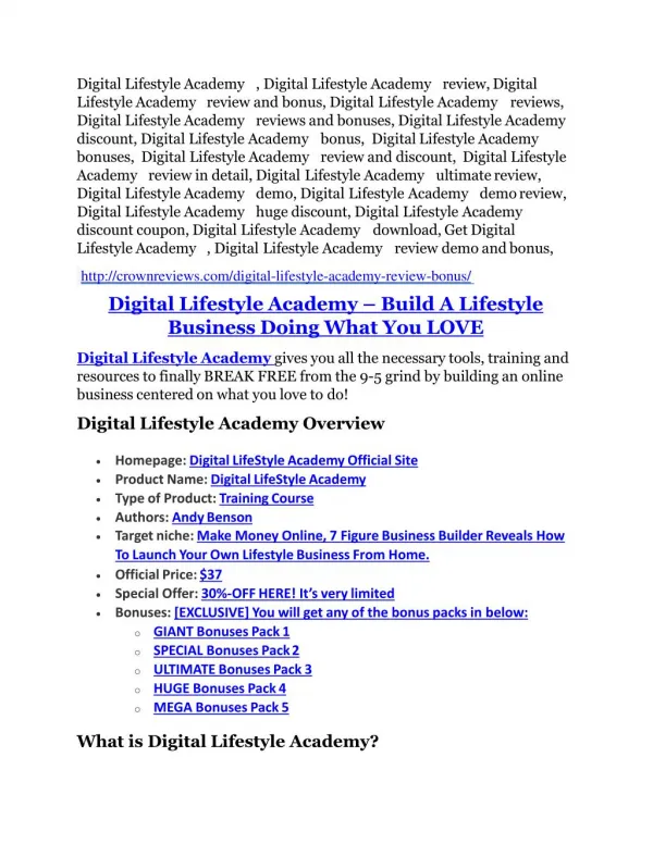 Digital Lifestyle Academy review- Digital Lifestyle Academy $27,300 bonus & discount