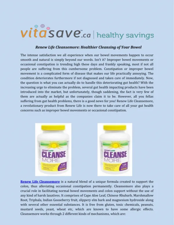 Renew Life Cleansemore: Healthier Cleansing of Your Bowel