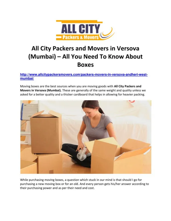 All City Packers and Movers in Versova (Mumbai) – All You Need To Know About Boxes