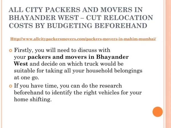 All city packers and movers in Bhayander West – cut relocation costs by budgeting beforehand