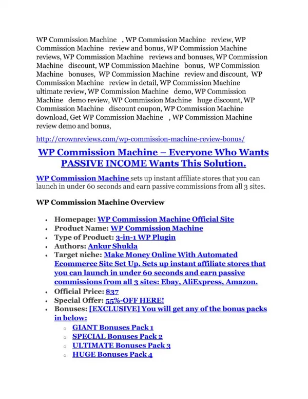 WP Commission Machine review demo and premium bonus