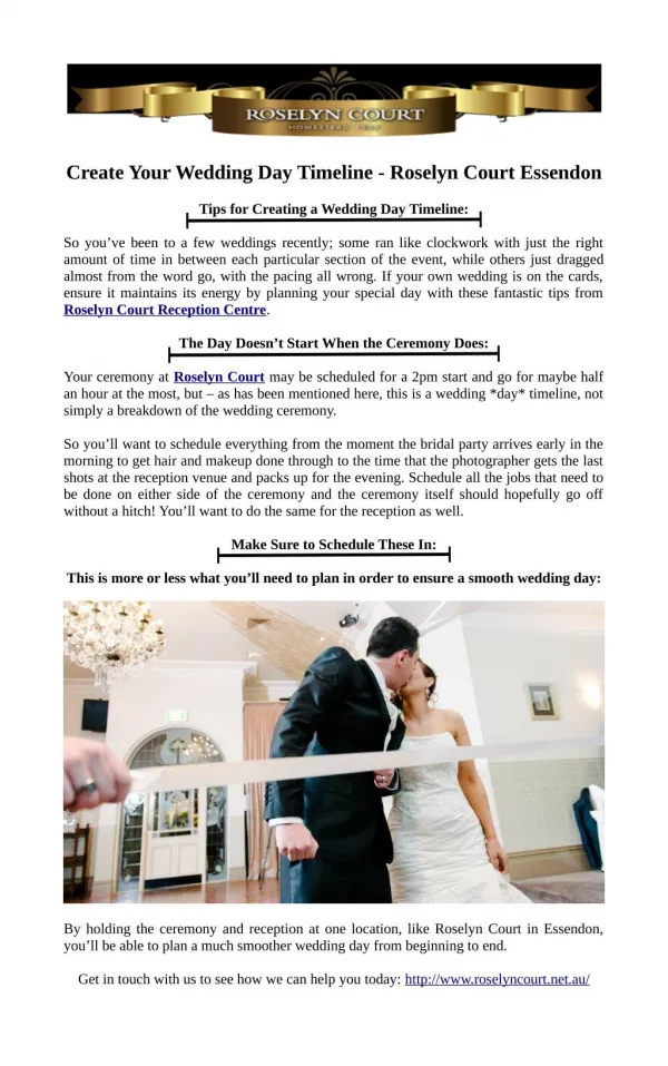 Create Your Wedding Day Timeline - Roselyn Court Essendon