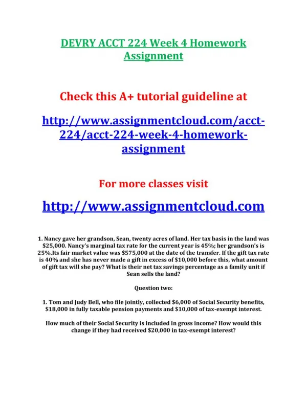 DEVRY ACCT 224 Week 4 Homework Assignment