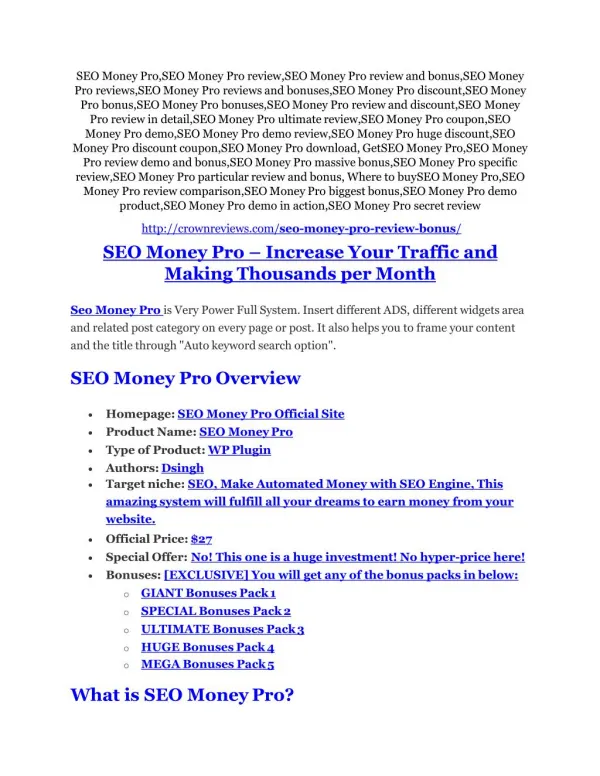 SEO Money Pro Review - SEO Money Pro DEMO & BONUS