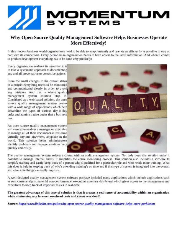 Why Open Source Quality Management Software Helps Businesses Operate More Effectively!