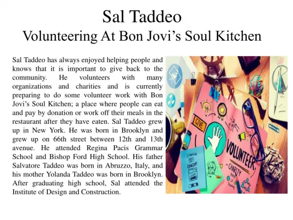Sal Taddeo - Volunteering At Bon Jovi’s Soul Kitchen