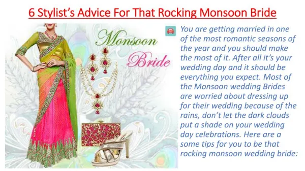 6 stylish advice for that rocking monsoon bride