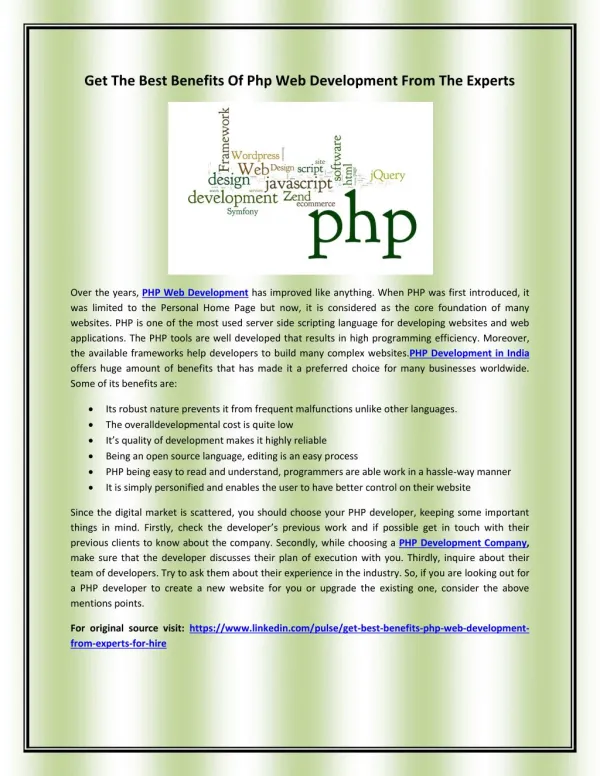 Get the best benefits of PHP Web Development from the experts